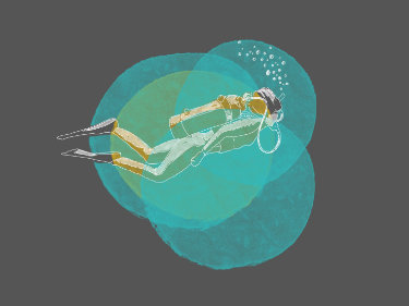 Illustration zeigt einen Taucher Unterwasser